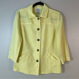 Chico's Size 0(4) Yellow Linen Button Front Jacket Lightweight Beachy Bright EUC